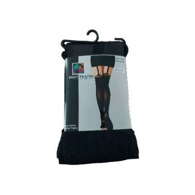 Foot Traffic Fashion Black Faux Garter Fashion Tights One Size Fits Most New